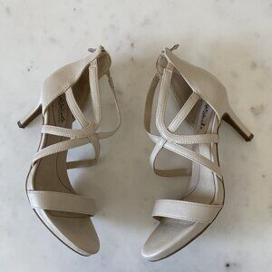 Life Stride Heels Masquerade Strappy Back Zip Beige Faux Leather